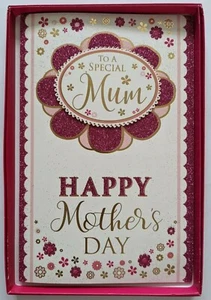 Muttertag VERPACKTE Karte MAMA - 11"x7" - Blumenköpfe Glitzer weiblich Damen (Mama) - Bild 1 von 8