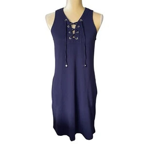 Tommy Bahama Women's XS Island Cays Lace Up Spa Coverup Dress Pockets UPF50 Navy - Picture 1 of 12