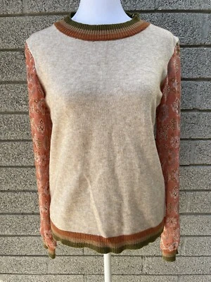 Mystree Sweater Beige Contrast Semi Sheer Sleeves Whimsical Size S Autumn Colors - Image 1 of 4