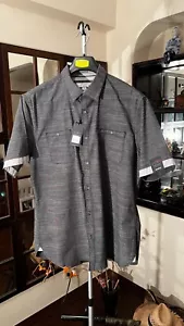 Camisa de mezclilla y tela de papel PDC talla XL manga corta con botones para hombre gris oscuro - Imagen 1 de 17