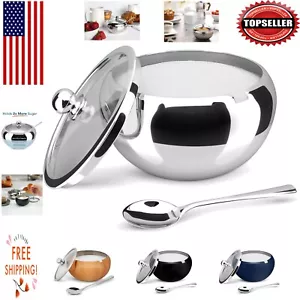 Durable Stainless Steel Sugar Container with Glass Lid & Spoon - Extra Large - Picture 1 of 9