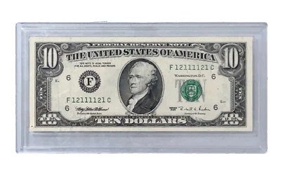 1995 F-Atlanta $10 Dollar Super Outstanding Radar Bill S/N # F 12 1111 21 C - Image 1 of 4