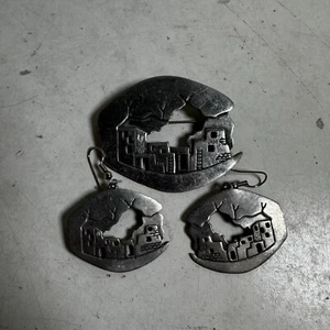Vintage Jonette Jewelry Women's Sterling Silver Pueblo Pin Brooch & Earrings - Picture 1 of 9