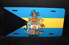 BAHAMAS FLAG WITH COAT OF ARMS METAL NOVELTY LICENSE PLATE TAG FOR CARS