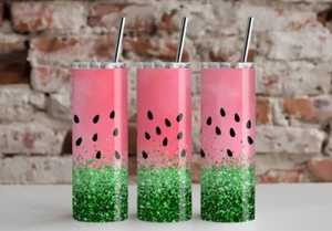 Watermelon & glitter, Skinny 20oz Tumbler W/ Lid & Straw - Picture 1 of 1