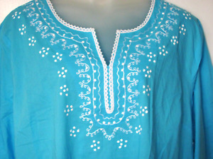 NWOT/NEW Boho WOMAN WITHIN Embroidered Sequin LIGHT WEIGHT Tunic Top Shirt   3X