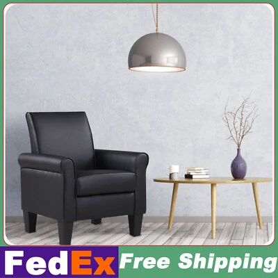 Moderno sofá individual de cuero sintético con brazos elevado para sala de estar Foto 1 de 4