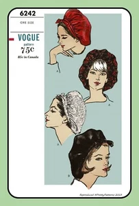 Boina SNOOD Sombrero Suavemente Recogido GORRO Vogue 6242 De Colección 1964 Patrón de Costura Artesanal - Imagen 1 de 5