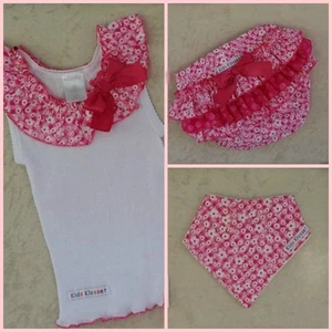 New Baby Pink White Flower Bloomers Frilly Ruffles Girls Set Bow Bib Cotton Aust - Picture 1 of 1