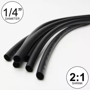 1/4 Zoll ID schwarz Hitzeschrumpfrohr 2:1 Verhältnis 0,25 Wrap (6x9 Zoll = 4 Fuß) Zoll/Fuß/bis 6 mm - Bild 1 von 5