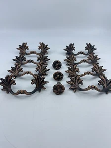 VTG French Provincial Hardware Handles Knobs Brushed Copper 11 Piece Lot - Picture 1 of 16