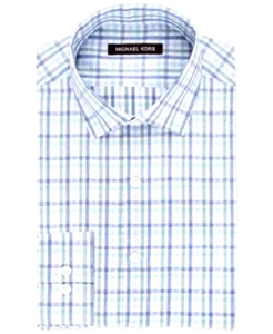 $325 Michael Kors Men Classic-Fit Blue White Check Long-Sleeve Dress Shirt M - Picture 1 of 3