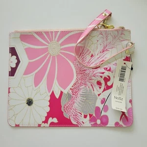 NWT Chico's LBBC Breast Cancer Pink Floral Zip Pouch Wristlet Accessories 9.5" - Picture 1 of 7