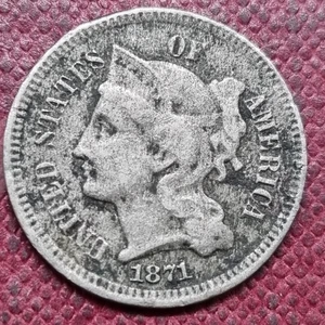 1871 Three Cent Piece Nickel 3c Circulated Details #96842 - Picture 1 of 2