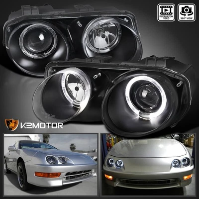 Black Fits 1998-2001 Acura Integra LED Halo Projector Headlights Lamp Left+Right Foto 1 de 4