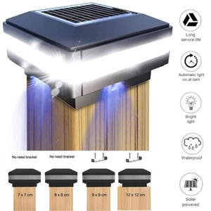 2/4/8 Black 4x4 5x5 6x6 Solar Post Deck Cap Fence Lights Landscape Lamp Outdoor - Picture 1 of 14