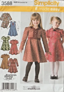 GIRL'S DRESSES/JUMPER - 6 Made Easy!  (Sz 3 - 8) Simplicity Pattern 3588 - Picture 1 of 2