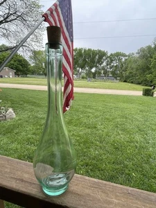 Fiasco Goccia Cork Top Tear Drop Green Tint Glass Bottle Decanter W/ Spout Italy - Picture 1 of 8