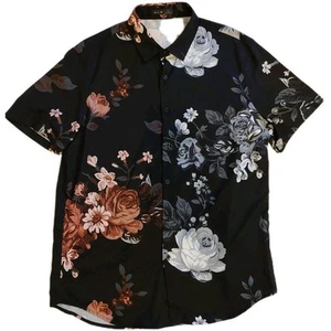 Shein Floral Print Black Short Sleeve Shirt Size XL Good Condition - Picture 1 of 5
