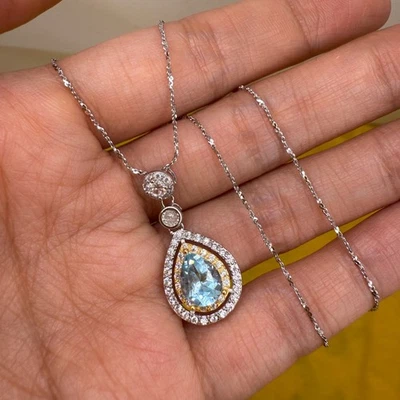 Collar de plata de ley 925 8x5 mm topacio natural piedras preciosas circón lágrima azul Foto 1 de 4