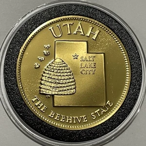 Utah Salt Lake City State Proof Coin 24k Gold over Sterling Silver Rare Round - Picture 1 of 16