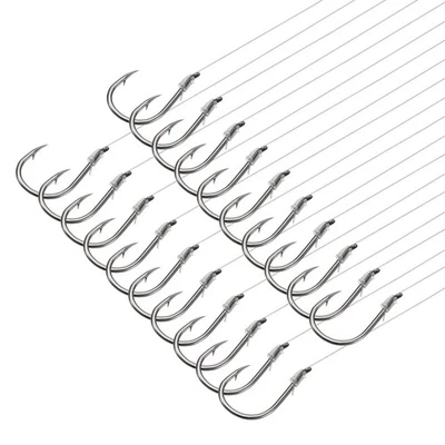 20Pcs 9# Small Fishing Hooks with 36cm Line 0.6x0.37 Inch with Barb Silver Tone - Image 1 of 4