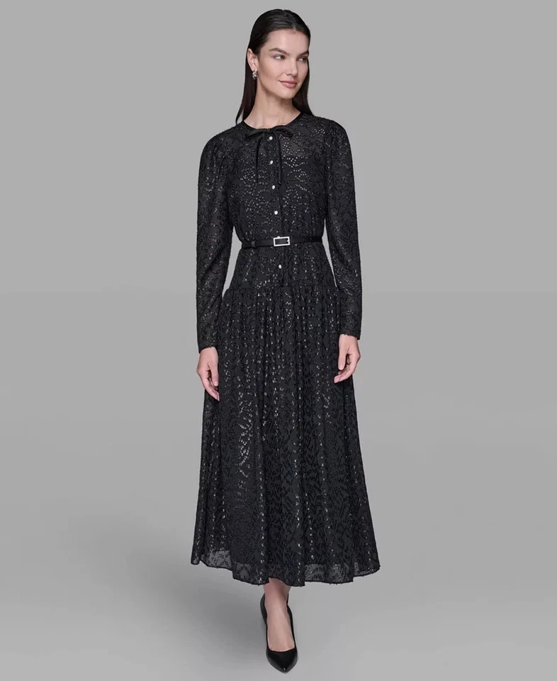 Nuevo Vestido Midi Etiquetas Karl Lagerfeld Lurex Gasa Talla 4 Foto 1 de 1