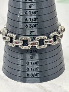 "Precioso brazalete de plata de ley con marcasita y piedra roja profunda de 7,5""" - Imagen 1 de 8