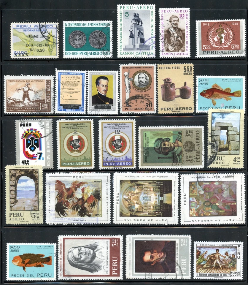 LOT 32510 USED C232/C332 TWENTY FOUR AIRMAIL    STAMPS FROM PERU - Image 1 of 1