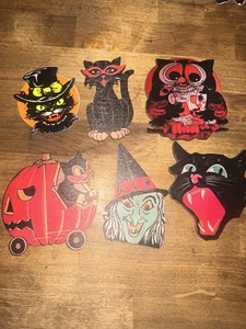Vintage Inspired Halloween Wood Cutouts Black Cat Witch Owl Pumpkin Garland - Picture 1 of 2
