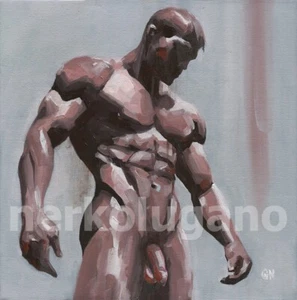 Obra de arte original pintada a mano pintura al óleo hombre gay desnudo masculino - Imagen 1 de 2