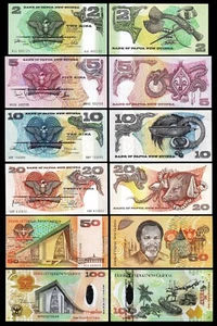 Papua New Guinea 6 Pcs UNC Set, 2 5 10 20 50 100 Kina 1981 2008 - Picture 1 of 7