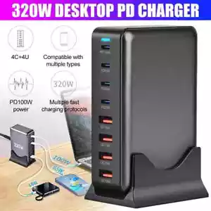 320W GaN 8 Ports Multi USB-C Type C PD Fast Charging Station Hub Block iPhone - Picture 1 of 9
