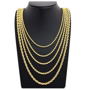 "Collar de cadena de cuerda giratoria italiana 2 mm 3 mm 4 mm 5 mm chapado en oro 14k 16"" a 30" - Imagen 1 de 6