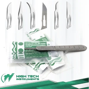 60 Sterile Surgical Blades #10 #11 #12 #14 #15 #16 + Scalpel Handle 3 with Scale - Picture 1 of 3