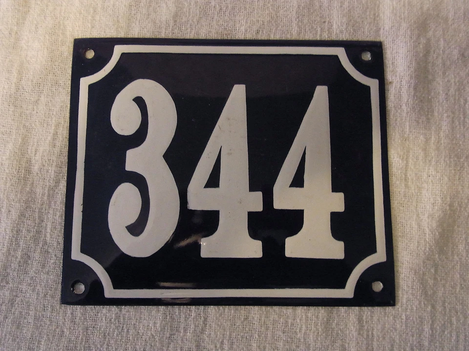 Placa de ferro e esmalte alemã antiga Blue House 344 #B - Imagem 1 de 1