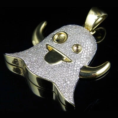 2 Ctw Real Moissanite 14K Yellow Gold Plated Snapchat Ghost Men's Pendant 1.5" - Image 1 of 4
