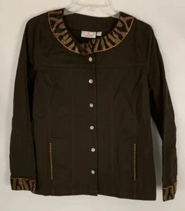 Quacker Factory Animal Chic Rhinestone Embellished Jeanne Jacket Brown Size M - Picture 1 of 7