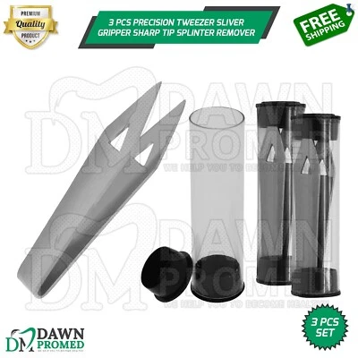 DAWNPROMED 3 Pcs Precision Tweezer Silver Gripper Sharp Tip Splinter Remover Tweezer Set
