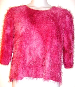 Blue  Ice Size XL Pink Fuzzy/Textured 3/4 Sleeve Top - Picture 1 of 4