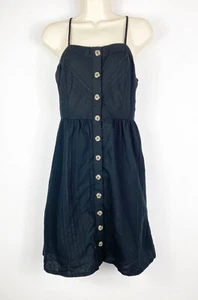 Universal Thread Button Front Black Lien Blend Dress With Pockets Size Small - Picture 1 of 8
