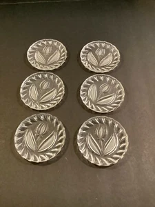 Juego de 6 posavasos vintage de vidrio transparente en relieve de un solo tulipán - Imagen 1 de 7