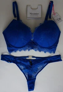 NEW Primark Maximise+2 Cup Sizes Fab Cobalt Lace Top Sexy Long-line Bra Set - Picture 1 of 12