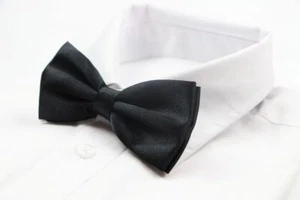 Mens Black Bow Tie Pre-Tied Wedding Formal Classic Fashion Fancy Accessory - Picture 1 of 3