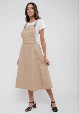 Falda Denim Peto Delantal Lindy Bop Convertible Safari Arena Beige Nueva con Etiquetas Talla 12 Foto 1 de 4