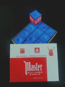 1 BOX ( 12 PIECES ) SKY BLUE MASTER CHALK PACK - POOL & BILLIARD CUE CHALK - Picture 1 of 2