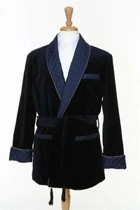 Men's Quilted Black Velvet Smoking Jacket Elegant Party Wear Evening Blazer Coat - Picture 1 of 3