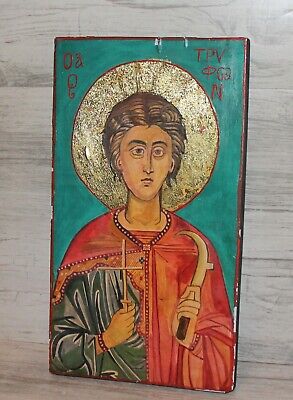 San Trifón Ortodoxo Vintage Icono Pintado A Mano • 233.39€
