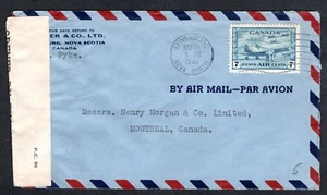 Lunenbuug 1943, N.S. Cubierta de correo aéreo censurada a Henry Morgan & Co., Montreal, QC. - Imagen 1 de 2