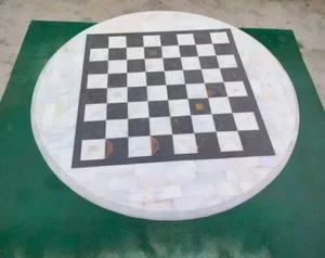 15" Rund Weiß Marmor Schachspiel mit Teilen Handarbeit Kunst Luxus Erwachsene Spiele Deko - Bild 1 von 8